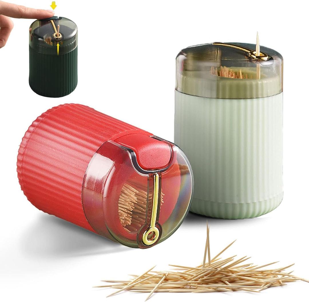 Automatic Toothpick Dispenser Holder with Toothpicks, Pop Up Toothpick Dispenser, Toothpicks Container Storage Box - Christmas Decoration (Light Green+Red)