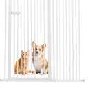 Lumizone Extra Tall Cat Gate 55.12" High Pressure Mounted Extra Wide 2025 New (17 Sizes) 1.37" Gap No Drilling Auto-Close One-Handed Operation Tall Pet Gate for Dogs(White, 46.65"-50.97"/118.5-129CM)