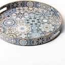 Round Serving Tray with Handles - Boho Coffee Table Tray Ottoman Tray,Large Trays for Ottoman Coffee Table,Modern Decorative Trays for Living Room