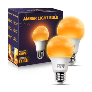 Amber Sleep Light Bulbs, Blue Light Blocking, A19 9W(60 Watt Equivalent) Dim Light Bulbs for Lamp, 1800K Warm Light Bulb, E26 for Healthy Sleep, Bedroom, Kids Room, 2 Pack
