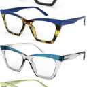 Oversized Reading Glasses Women Ladies Blue Light Blocking Wide Large Computer Readers 4 Pack Anti Eyestrain/UV/Glare