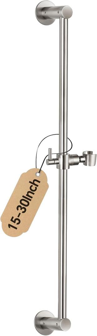 Shower Slide Bar Adjustable Handheld Shower Head Holder Wall Mount - 30inch All-Metal Shower Head Slide Bar Compatible with Bathroom Drill Free Glue Installation - Brushed