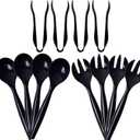 Supernal 72pcs Plastic Serving Utensils Heavy Duty Disposable Serving Tongs Black Disposable Serving Set 10" Spoons 10" Forks 6" Tongs Each 24pcs