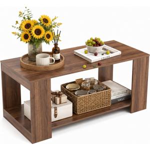Coffee Table for Living Room, 39" 2-Tier Wood Table with Storage, Modern Rectangle Center Table, Small Space Home Furniture,Easy Assembly