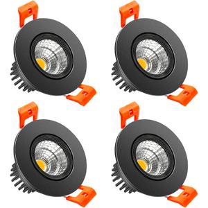 LightingWill 2inch LED Dimmable Downlight, 3W COB Recessed Ceiling Light, Warm White 3000K-3500K, CRI80, 25W Halogen Bulbs Equivalent, Black (4Pack)