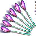 Rainbow Teaspoons, 4-Piece Silverware, Stainless Steel Tea Spoons, Home & Restaurant Use, Dishwasher Safe (6.6 Inches)