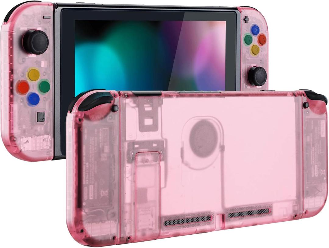 eXtremeRate DIY Replacement Shell Buttons for Nintendo Switch, Back Plate for Switch Console, Housing with Colorful Buttons for Joycon Handheld Controller - Clear Cherry Pink [No Electronics Parts]