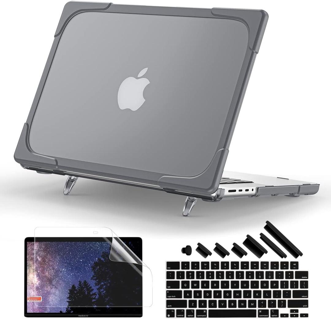 Batianda for New MacBook Pro 14 inch Case M4 M3 M2 Pro/Max Chip 2024 2023 2021 Release Model A3401/A2918/A2992, Heavy Duty Shockproof Hard Shell Protective Cover Fold Kickstand & Keyboard Cover, Gray