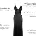 Popilush Women's Sexy Maxi Dress Deep V Neck Ruched Shapewear Dresses Side Slit Formal Cocktail Party Dress (Black, S)