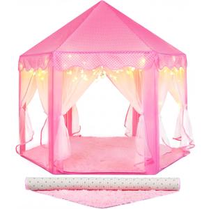 Princess Tent for Girls Indoor: with Rug, Star Lights - Pink Play Tent for Kids, Girls Toys for Indoor and Outdoor Games, Princess Castle Playhouse