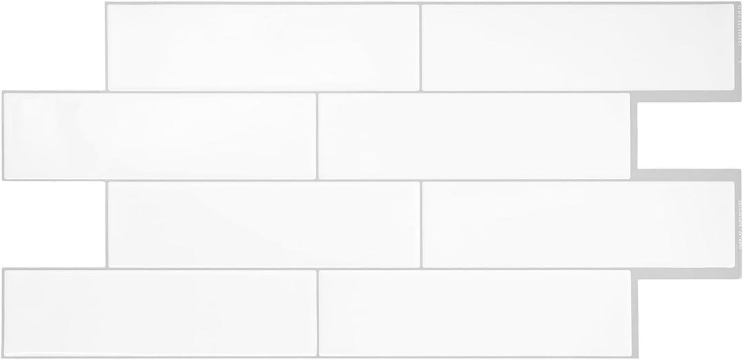 Smart Tiles Peel and Stick backsplash, Subway Pure White, 22.56"x10.87", Pack of 5