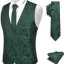 COOFANDY Men's Suit Vest Tie Set 3PC Paisley Jacquard Waistcoat and Necktie Pocket Square for Holiday Party Wedding
