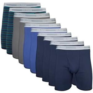 Gildan Mens Underwear Boxer Briefs, Multipack Size XL Mixed Navy (Pack of 10, Classic Length)