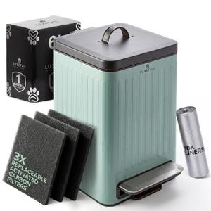 Small Dog Poop Trash Can Outside 6L/1.6 Gallon Dog Small Trash Can with Lid, Odor-Locking Carbon Filter System, Hands-Free Stainless Steel Pedal, Easy-Clean Removable Bucket, Sage Green
