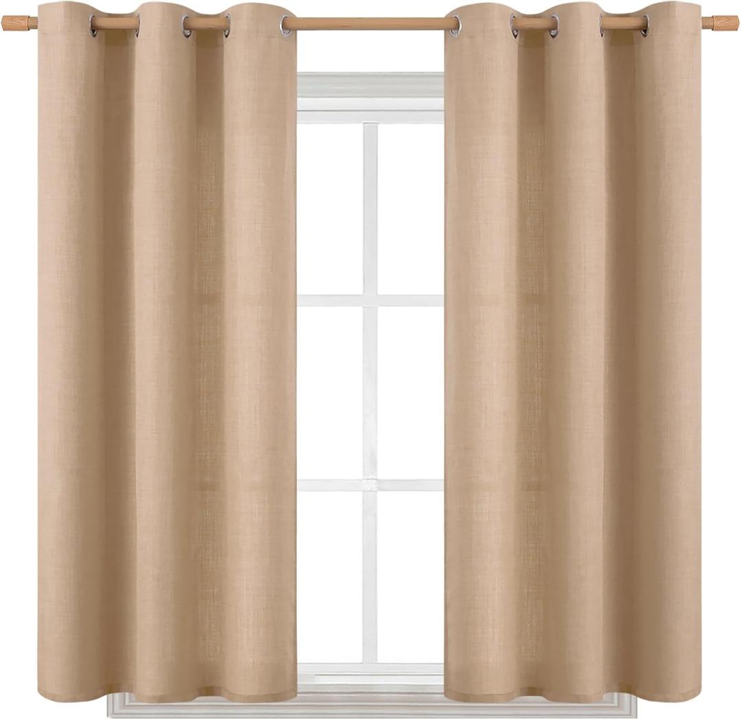 BGment Curtains 45 Inch Length 2 Panels Set for Bedroom, Grommet Thick Linen Look Burlap Textured Light Filtering Privacy Window Drapes for Farmhouse Living Room, 42 x 45 Inch, Tan