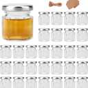Encheng 1.5oz Clear Hexagon Jars,30 Pcs Mini Honey Jars with Silver Lids,Small Glass Jars with Tags and Jute Twine for Party Favor,Herbs,Jelly,Jams,Spices,Wedding Favor