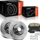 A-Premium 12.28 in (312 mm) Front Drilled and Slotted Disc Brake Rotors + Ceramic Pads Kit Compatible with Select Acura Models - RDX 2013-2018, ILX 2016, 6-PC Set