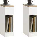 SoBuy Narrow Nightstand Set of 2, Slim Bedside Tables with Drawers Suitable for Small Space, Small Side Tables Bedroom for Easy Assemble (White & Natural)
