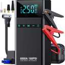 10-in-1 Portable Car Battery Jump Starter with Air Compressor, 6000A 160PSI Portable Car Jumper Starter (All Gas 12L Diesel), 12V Jump Box Car Battery Jump Starter with Jumper Cables, Lights