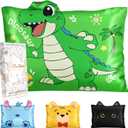 Miss Adola Kids Pillowcases Queen Size 20"x30" - Cute Cartoon Soft Breathable Silk Pillow Cases for Hair and Skin with Hidden Zipper for Girls Fun Kawaii Design for Bedding, Green Dinosaur
