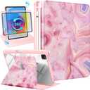 Uppuppy for iPad Pro 12.9 Case Folio Cover with Pencil Holder Women Girls Cute Girly Kawaii Teens Aesthetic Unique Fashion Rotating Stand for Apple iPad Pro 12.9 Inch Cases 2022/2021/2020/2018 (1-Pink Marble)