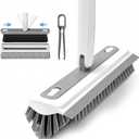 3 in 1 Floor Scrub Brush with Long Handle, Household Push Broom with V-Shaped Stiff Bristles, Detachable Head with Squeegee and Tweezer, Heavy Duty Scrubber Deck Brush for Bathroom Tile Patio Garage