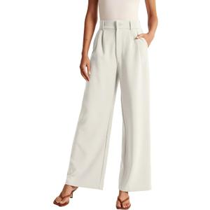 Womens Wide Leg Pants High Waisted Business Casual Summer Dress Pants Palazzo Long Work Trousers with Pockets (White, M)