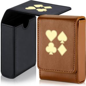 2 Pieces Single Deck PU Leather Playing Card Case Holder Black Brown Deck Holder Playing Card Holders for Adults Box Protector Poker Case Fits Poker and Bridge Size for 3.54x 2.36 Inch Gard