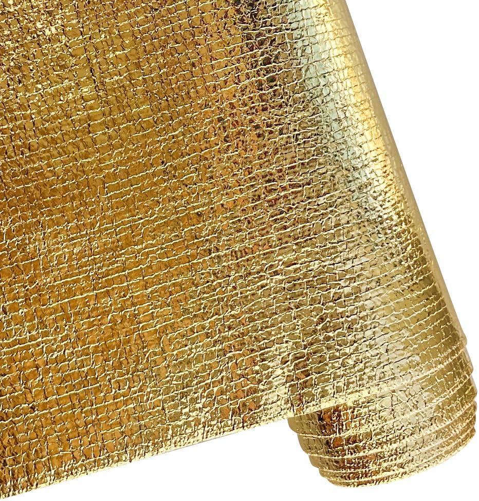 ONEART | Gold Soft Metallic Embossed Textured Faux Leather, 12"54" Thin PU Vinyl Leather Fabric for Fashion Crafts Apparel Accessories