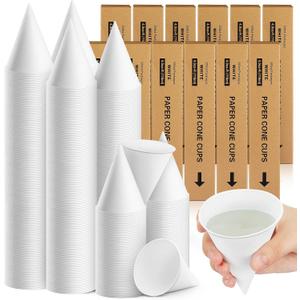 Roshtia 2400 Pcs Paper Cone Cups Thicken Disposable Cone Cups for Shaved Ice, Slushies Water Cooler Dispenser, White (4 oz)