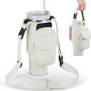 Carrier Bag with Phone&Flap Pockets for Stanley Tumbler with Handle, Insulated Neoprene Cup Holder Carrier Bag w/Shoulder & Handheld Strap Fits Stanley Cup Accessories, Height 9.5 in