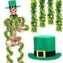 Geyoga St Patrick's Day 12 ft Skeleton Giant Skeleton Clothes Accessories Green St Patricks Day Hat with 2 Shamrock Metallic Tinsel Garlands for Irish 12 ft Outdoor Decoration, Skull Not Included