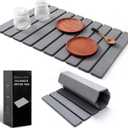 Large Stone Drying Mat for Kitchen Counter & Bathroom Floor  Quick Dry Diatomaceous Earth Mat 24"x16", Foldable Dark Gray Pad for Dishes or Wet Feet