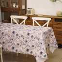 Silver Floral Poppy Flowers Printed Wrinkle Resistant Tablecloth, Waterproof Vinyl Tablecloths for Formal or Everyday Use, 52"x70" Grey Blue White/Rectangle