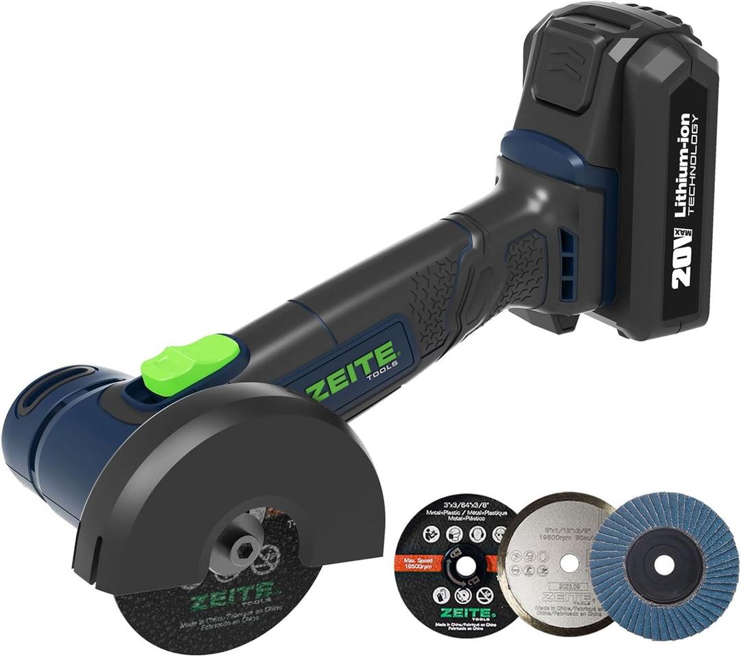 ZEITE 3" Cordless Cut Off Tool,20V Mini Multi-Cutter,Portable Metal Chop Saw,Max Cutting Depth 1/2",3 Cutting Discs & 1 Flap Disc,2.0Ah Battery and Fast Charger