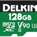 Delkin Devices 128GB Power Micro SD Card UHS-II (U3/V90) - 300MB/s Read, 250MB/s Write, 8K, 4K, 3D, HDR, 360 Recording | Micro SD Card 128GB with SD Adapter