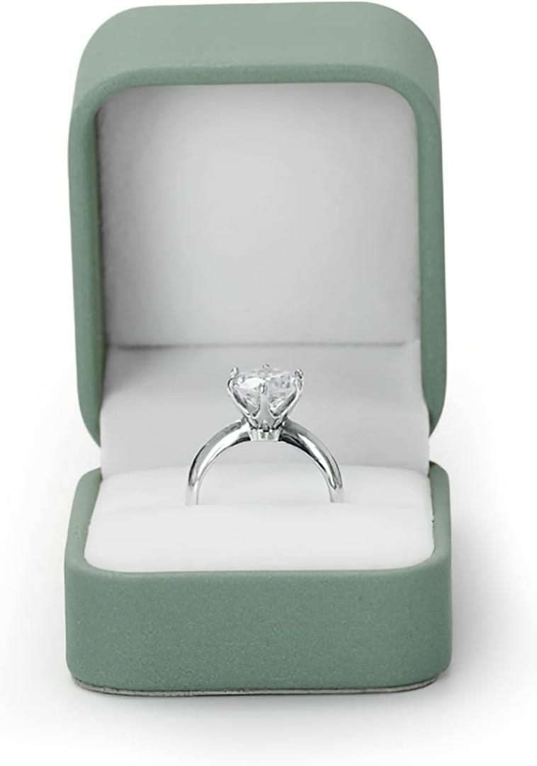 Ring Box Green Velvet Ring Gift Box Wedding Jewelry Gift Box for Birthday, Proposal,Wedding, Valentine's Day ((Green)