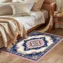 Oriental Area Rug Pink Blue Washable 3x5 Rugs for Living Room Bedroom Traditional Beige Non-Slip Soft Floor Large Carpet for Office Entryway Bathroom