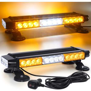 LINKITOM LED Strobe Flashing Light Bar -Double Side 30 LED High Intensity Emergency Hazard Warning Lighting Bar/Beacon/with Magnetic for Vehicle Trucks Roof Safety (Amber&White)