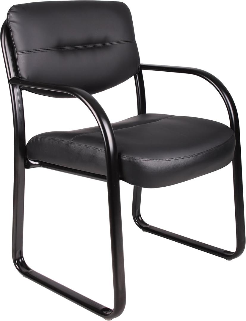 Boss Office Products Leather Sled Base Side Guest Chair, Black