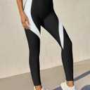 Fisoew Womens High Waisted Leggings Color Block Yoga Pants Workout Running Stretchy No See Through Leggings