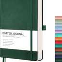 RETTACY Dotted Journal Notebook, 256 Pages, A5 Medium Size (5.7'' × 8.3''), Leather Hardcover, 120 GSM Thick Paper, for Journaling, Planning, Tracking (Dark Green)