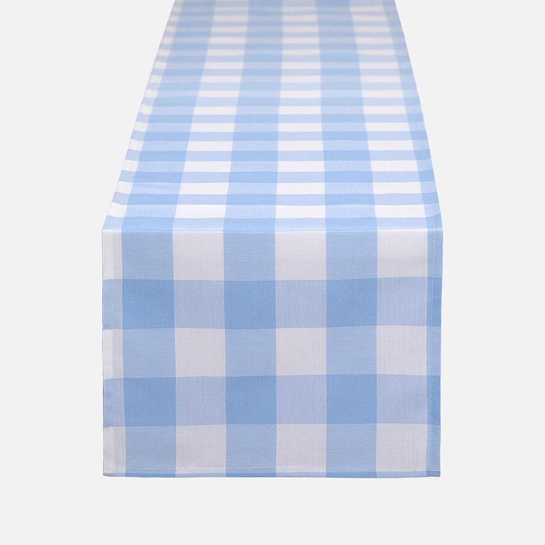 Gingham Table Runner Light Blue and White, Spring Buffalo Plaid Check Table Cloth 72 Inches Long Table Decor, Summer Party Suppliers for Rustic Farmhouse Birthday Wedding Baby Shower Party