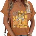 Fall Pumpkin Shirts for Women: Cute Pumpkin V Neck Shirt Thanksgiving Graphic Tees Halloween Pumpkin Tops (S)
