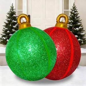 2 Pack 24 Inch Inflatable Christmas Balls, Giant Inflatable Ornaments Outdoor, Extra Large Outdoor Christmas Ornaments for Lawn, Porch, and Front Door (Red & Green)