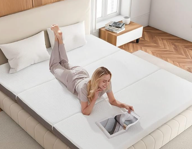 BedLuxury 3 Inch Tri Folding Mattress Queen Size with Storage Bag, Foldable Memory Foam Topper Portable Floor Guest Bed with Removable Cover, Breathable Washable
