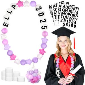 RoundFunny DIY Graduation Leis Colorful Friendship Graduation Necklace Graduation Leis Class of 2025 Graduation Gift Oversized Bracelet for Women Men Accessories Grad Party Decor Supplies (Pink)