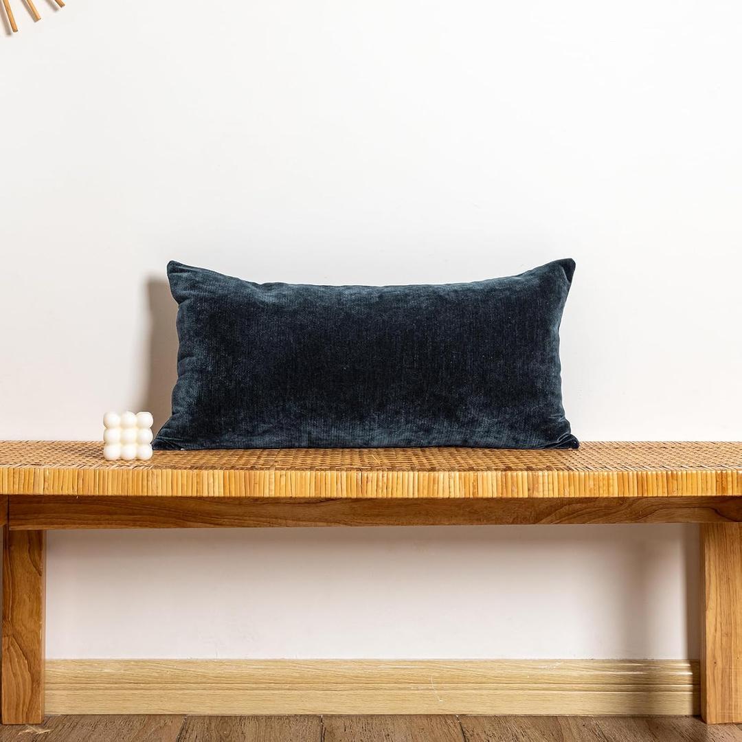 JoraLion Chenille Lumbar Pillow Covers 12x24 inch, Dark Blue Decorative Pillow Covers, Farmhouse Solid Dyed Soft Chenille Cushion Case for Couch Sofa Bed Living Room, Pack of 1(Cover ONLY)