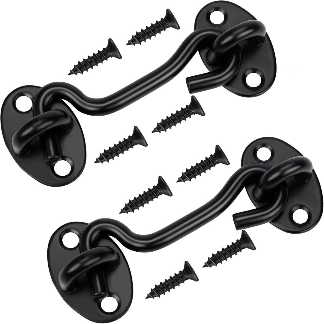 Rainspire (2 Pack) Privacy Hook and Eye Latch for Barn Door, Stainless Steel Gate Latch Barn Door Lock Cabin Hooks for Gate Shutters Window Slide Barn Shed Cabinet Bathroom (Black, 4 Inch)