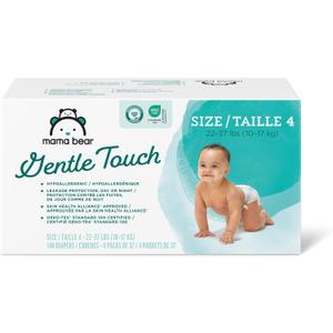 Amazon Brand - Mama Bear Gentle Touch Diapers, Hypoallergenic, Size 4, 148 Count, 4 Packs of 37, White